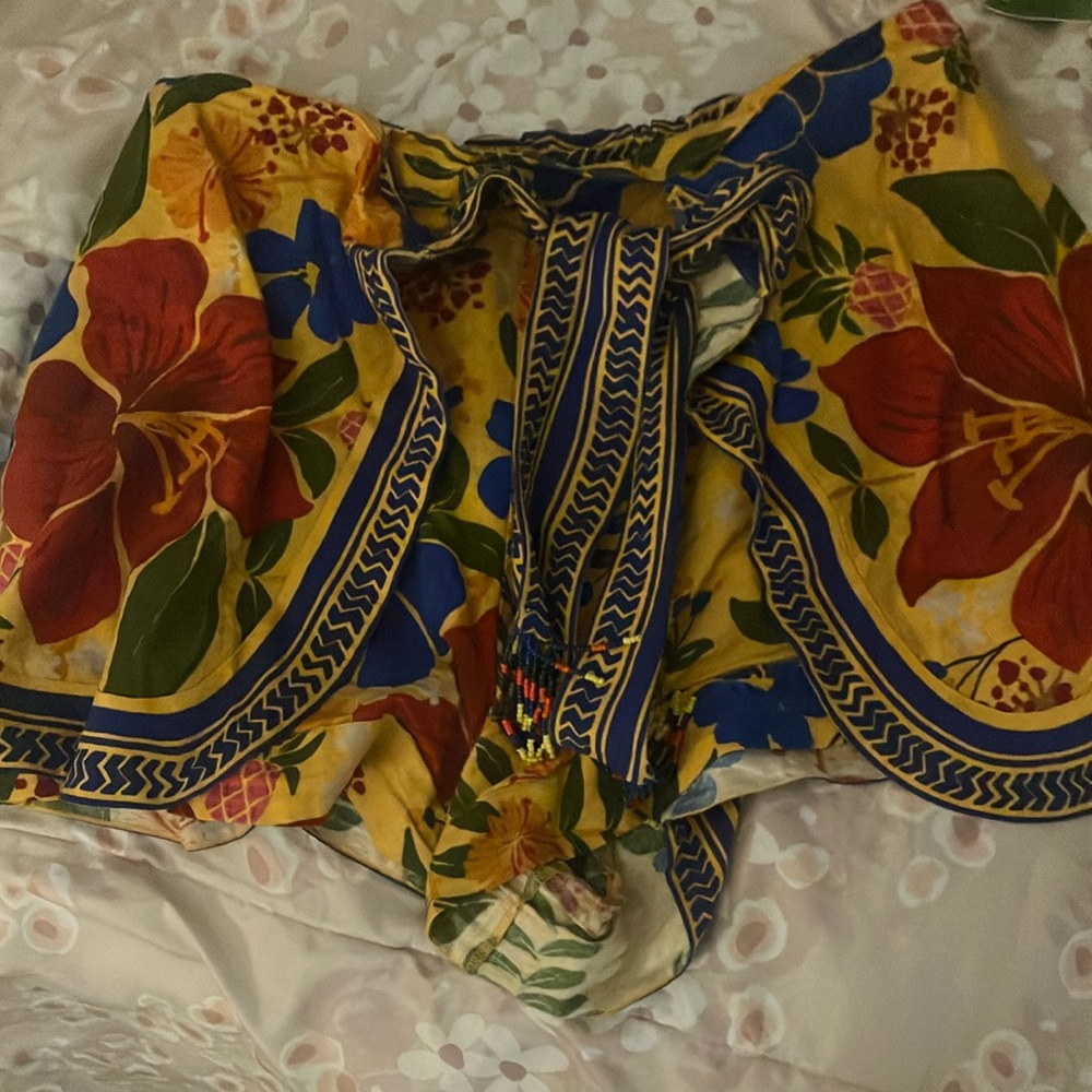 High Waist Yellow and Red Patterned Shorts